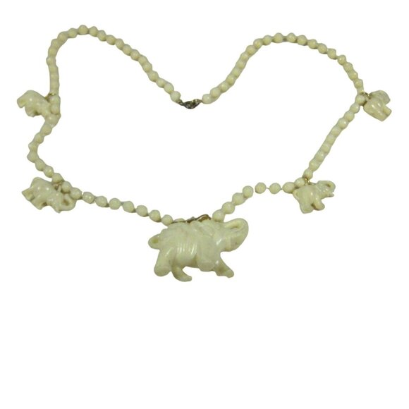 Vintage Elephant Pendant Bead Necklace 25 inch Vintage Strand Plastic Charms - Picture 1 of 11